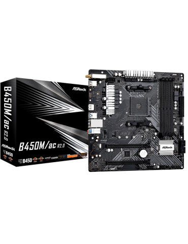 ASROCK B450M/ac R2.0 Socket AM4/ AMD B450/ DDR4/ Quad CrossFireX/ SATA3&USB3.2/ M.2/ WiFi & Bluetooth/ Micro ATX