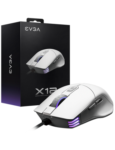 Mouse Gamer EVGA X12, Cableado, Ambidiestro, Dual Sensor, 16000 DPI, Color Blanco